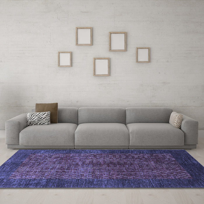 Machine Washable Abstract Blue Contemporary Rug in a Living Room, wshcon282blu