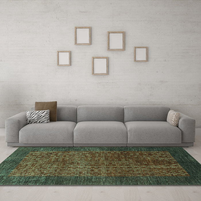 Machine Washable Abstract Turquoise Contemporary Area Rugs in a Living Room,, wshcon282turq