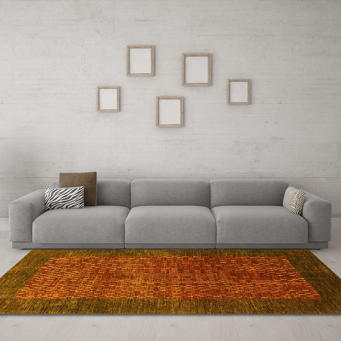 Machine Washable Abstract Yellow Contemporary Rug in a Living Room, wshcon282yw