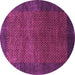 Round Machine Washable Abstract Purple Contemporary Area Rugs, wshcon282pur