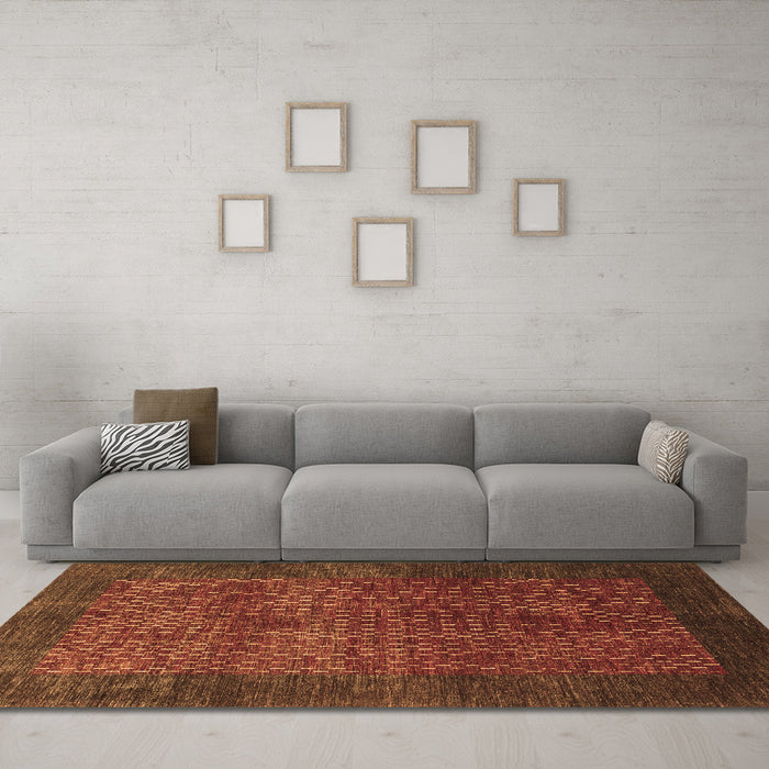 Machine Washable Abstract Brown Contemporary Rug in a Living Room,, wshcon282brn
