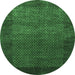 Round Machine Washable Abstract Emerald Green Contemporary Area Rugs, wshcon282emgrn
