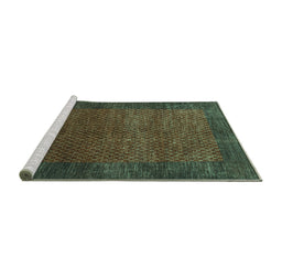 Sideview of Machine Washable Abstract Turquoise Contemporary Area Rugs, wshcon282turq