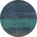 Round Abstract Light Blue Contemporary Rug, con2830lblu