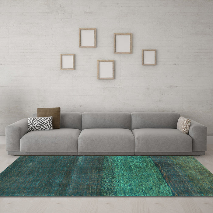 Machine Washable Abstract Turquoise Contemporary Area Rugs in a Living Room,, wshcon2830turq