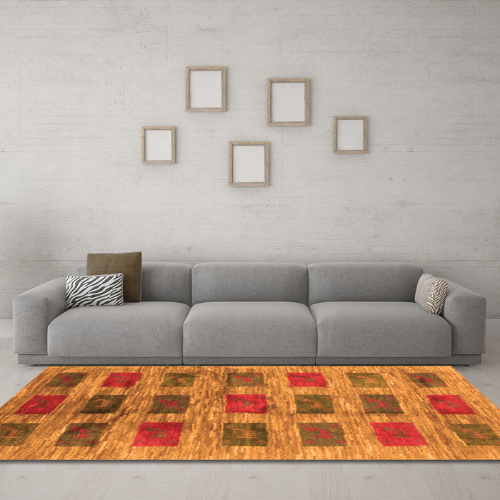 Machine Washable Abstract Orange Contemporary Area Rugs in a Living Room, wshcon2831org