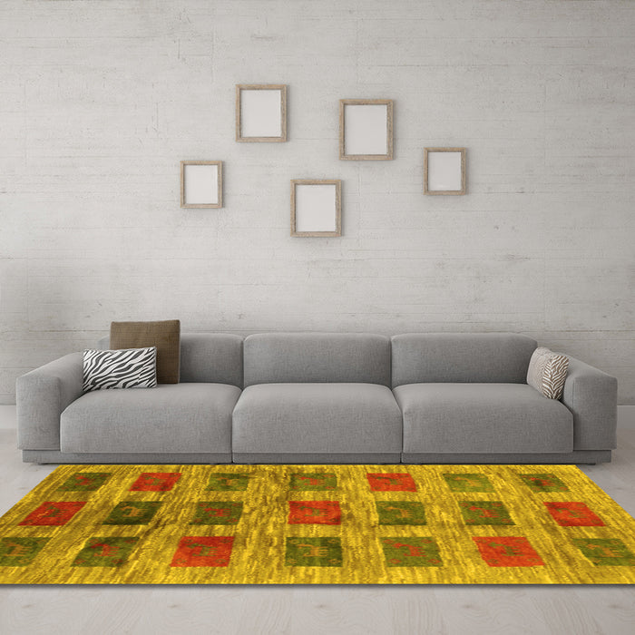 Machine Washable Abstract Yellow Contemporary Rug in a Living Room, wshcon2831yw