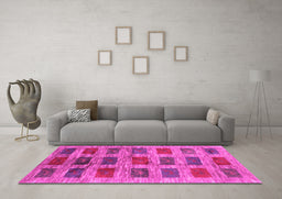 Machine Washable Abstract Pink Contemporary Rug in a Living Room, wshcon2831pnk