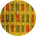 Round Machine Washable Abstract Yellow Contemporary Rug, wshcon2831yw