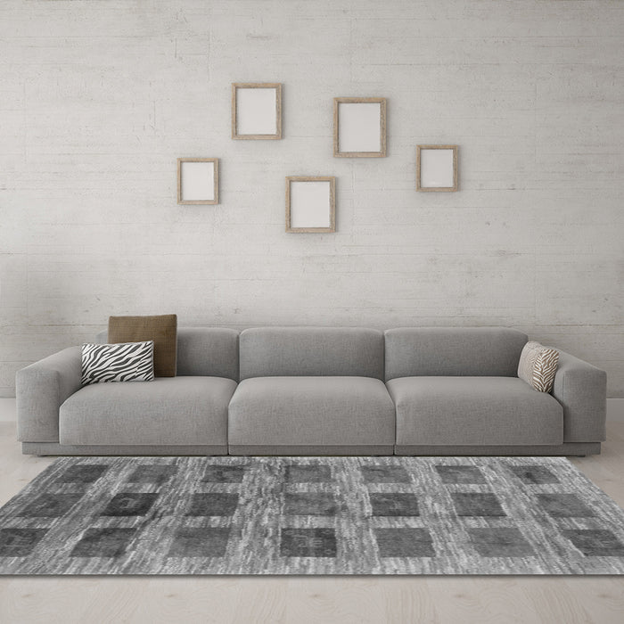 Machine Washable Abstract Gray Contemporary Rug in a Living Room,, wshcon2831gry