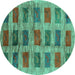 Round Machine Washable Abstract Turquoise Contemporary Area Rugs, wshcon2831turq