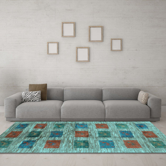 Machine Washable Abstract Light Blue Contemporary Rug in a Living Room, wshcon2831lblu