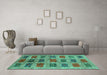 Machine Washable Abstract Turquoise Contemporary Area Rugs in a Living Room,, wshcon2831turq