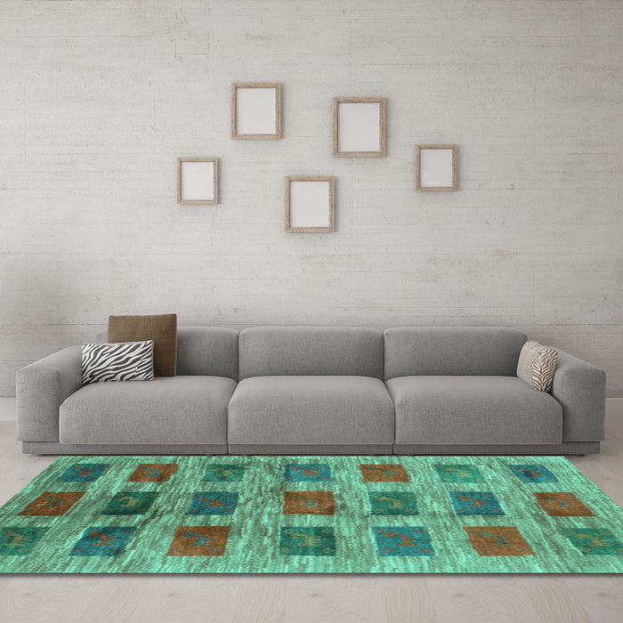 Machine Washable Abstract Turquoise Contemporary Area Rugs in a Living Room,, wshcon2831turq