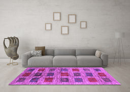 Machine Washable Abstract Purple Contemporary Area Rugs in a Living Room, wshcon2831pur