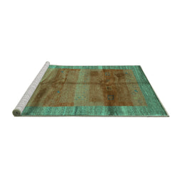 Sideview of Machine Washable Abstract Turquoise Contemporary Area Rugs, wshcon2832turq