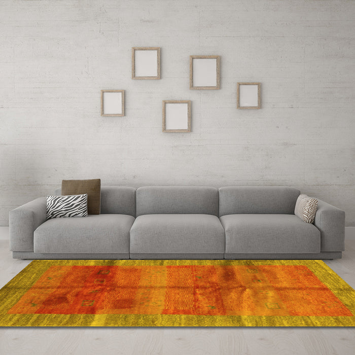 Machine Washable Abstract Yellow Contemporary Rug in a Living Room, wshcon2832yw