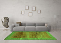 Machine Washable Abstract Green Contemporary Rug, wshcon2832grn