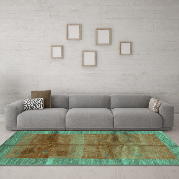 Machine Washable Abstract Turquoise Contemporary Area Rugs in a Living Room,, wshcon2832turq