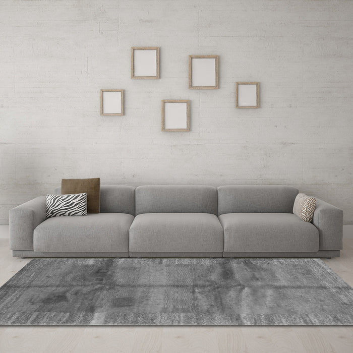 Machine Washable Abstract Gray Contemporary Rug in a Living Room,, wshcon2832gry