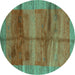 Round Abstract Turquoise Contemporary Rug, con2832turq