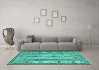 Machine Washable Abstract Turquoise Contemporary Rug, wshcon2833turq