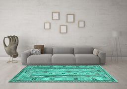 Machine Washable Abstract Turquoise Contemporary Area Rugs in a Living Room,, wshcon2833turq