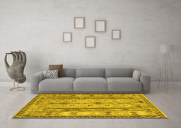 Machine Washable Abstract Yellow Contemporary Rug in a Living Room, wshcon2833yw
