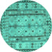 Round Machine Washable Abstract Turquoise Contemporary Area Rugs, wshcon2833turq