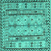 Square Machine Washable Abstract Turquoise Contemporary Area Rugs, wshcon2833turq