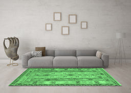 Machine Washable Abstract Emerald Green Contemporary Area Rugs in a Living Room,, wshcon2833emgrn