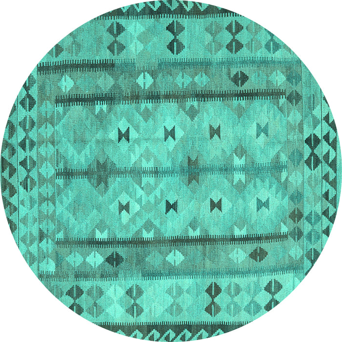 Round Abstract Turquoise Contemporary Rug, con2833turq