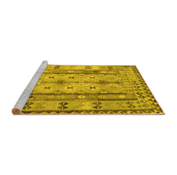 Sideview of Machine Washable Abstract Yellow Contemporary Rug, wshcon2833yw