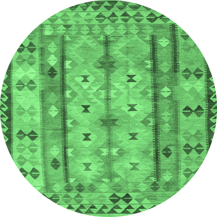 Round Machine Washable Abstract Emerald Green Contemporary Area Rugs, wshcon2833emgrn
