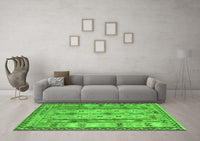 Machine Washable Abstract Green Contemporary Rug, wshcon2833grn