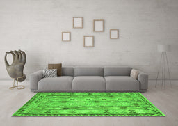 Machine Washable Abstract Green Contemporary Area Rugs in a Living Room,, wshcon2833grn