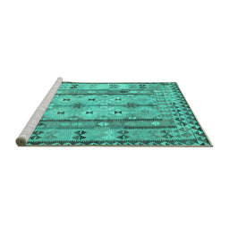 Sideview of Machine Washable Abstract Turquoise Contemporary Area Rugs, wshcon2833turq