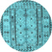 Round Abstract Light Blue Contemporary Rug, con2833lblu