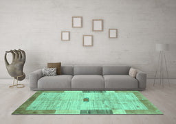 Machine Washable Abstract Turquoise Contemporary Area Rugs in a Living Room,, wshcon2836turq