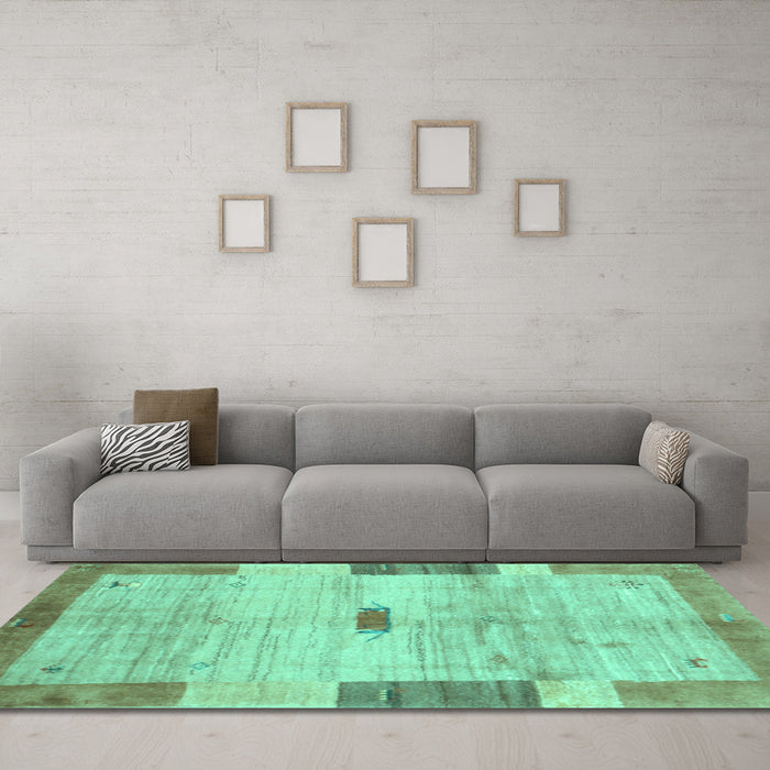 Machine Washable Abstract Turquoise Contemporary Area Rugs in a Living Room,, wshcon2836turq