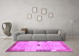 Machine Washable Abstract Purple Contemporary Area Rugs in a Living Room, wshcon2836pur