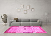 Machine Washable Abstract Pink Contemporary Rug, wshcon2836pnk