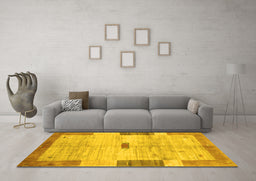 Machine Washable Abstract Yellow Contemporary Rug in a Living Room, wshcon2836yw