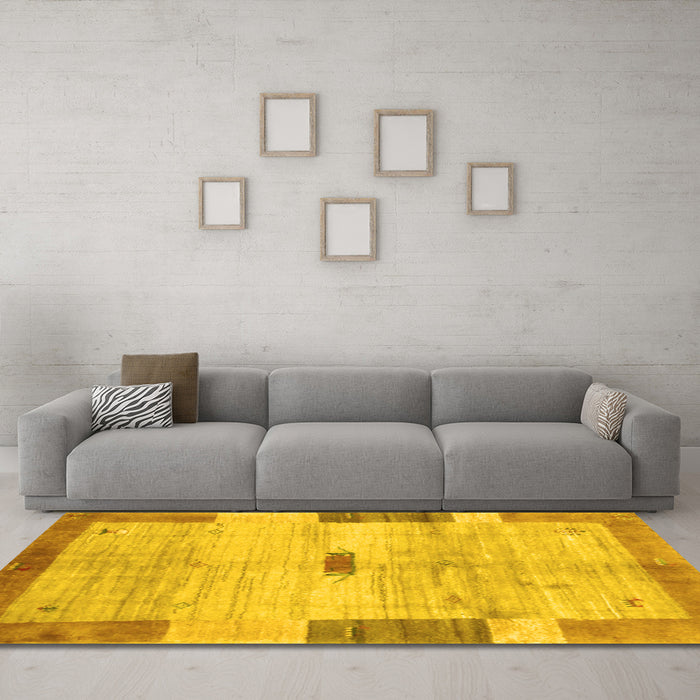 Machine Washable Abstract Yellow Contemporary Rug in a Living Room, wshcon2836yw