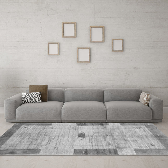 Machine Washable Abstract Gray Contemporary Rug in a Living Room,, wshcon2836gry