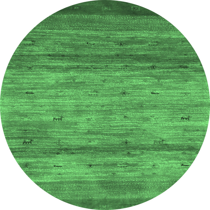 Round Machine Washable Abstract Emerald Green Contemporary Area Rugs, wshcon2837emgrn
