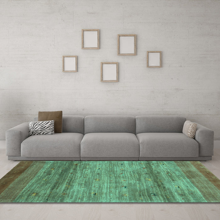 Machine Washable Abstract Turquoise Contemporary Area Rugs in a Living Room,, wshcon2837turq
