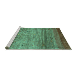 Sideview of Machine Washable Abstract Turquoise Contemporary Area Rugs, wshcon2837turq