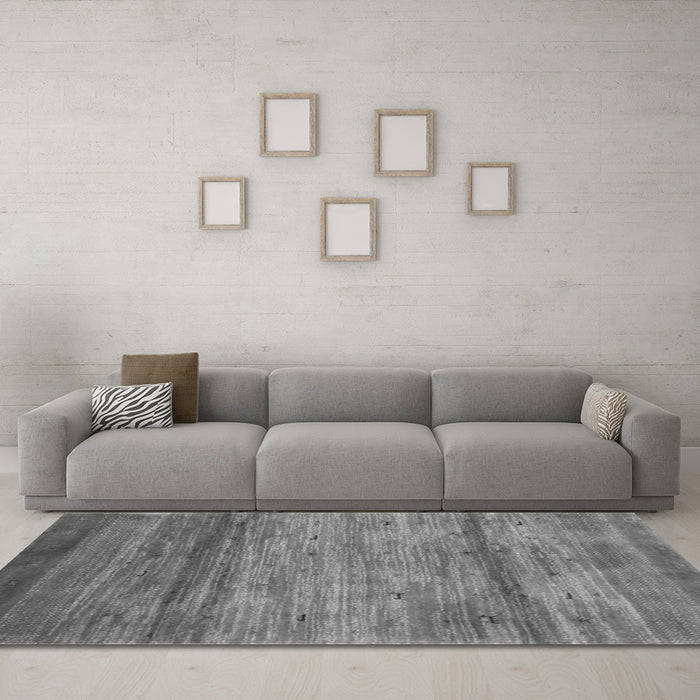 Machine Washable Abstract Gray Contemporary Rug in a Living Room,, wshcon2837gry
