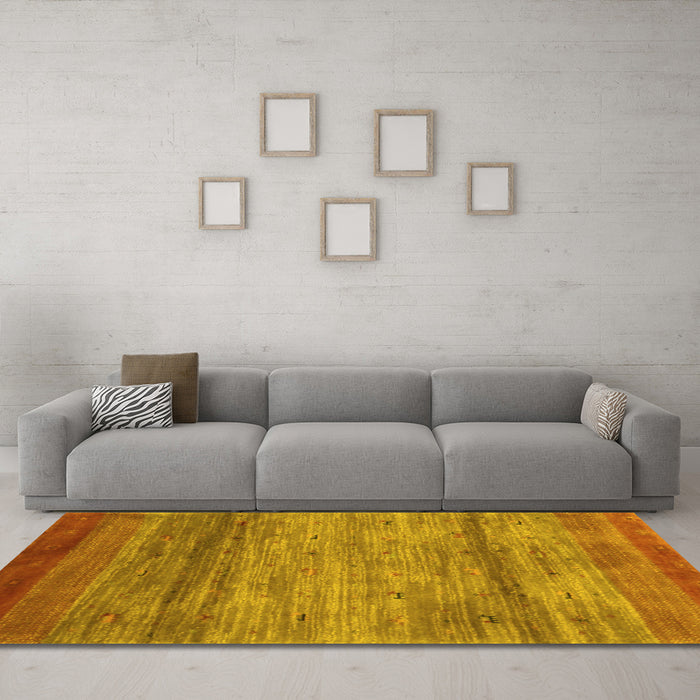 Machine Washable Abstract Yellow Contemporary Rug in a Living Room, wshcon2837yw